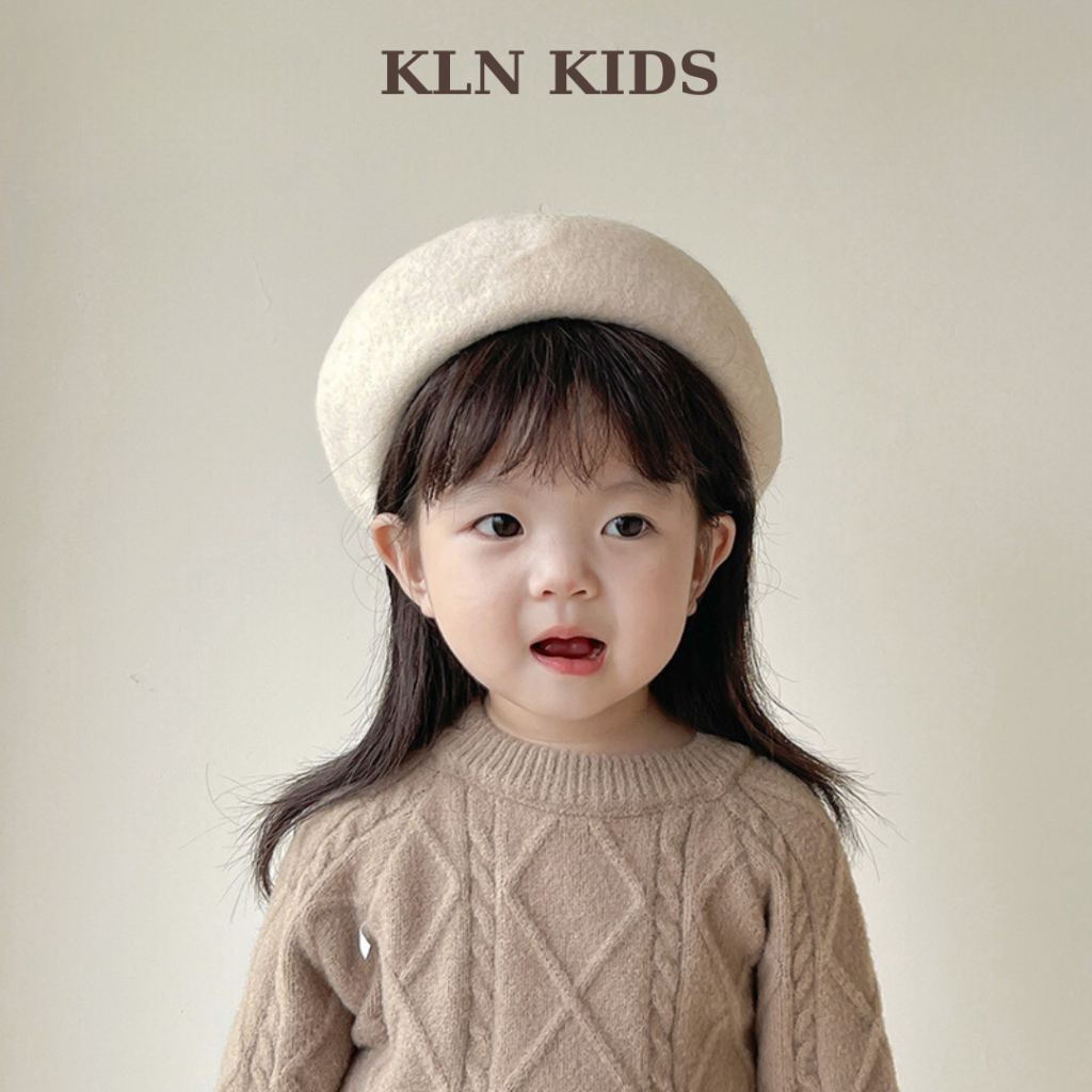 Mũ nồi len trơn thời trang thanh lịch cho bé, mũ beret - có dây rút điều chỉnh kích thước - phong cách Hàn Quốc