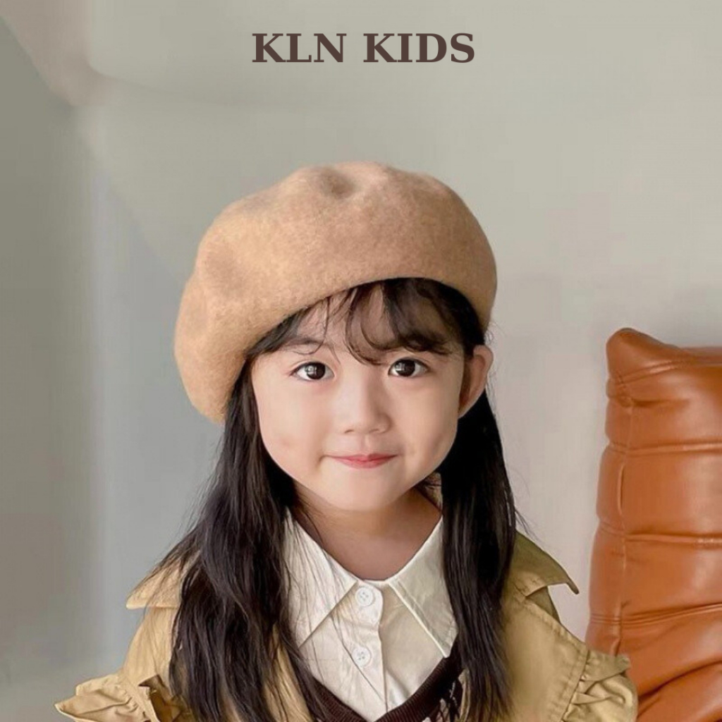 Mũ nồi len trơn thời trang thanh lịch cho bé, mũ beret - có dây rút điều chỉnh kích thước - phong cách Hàn Quốc