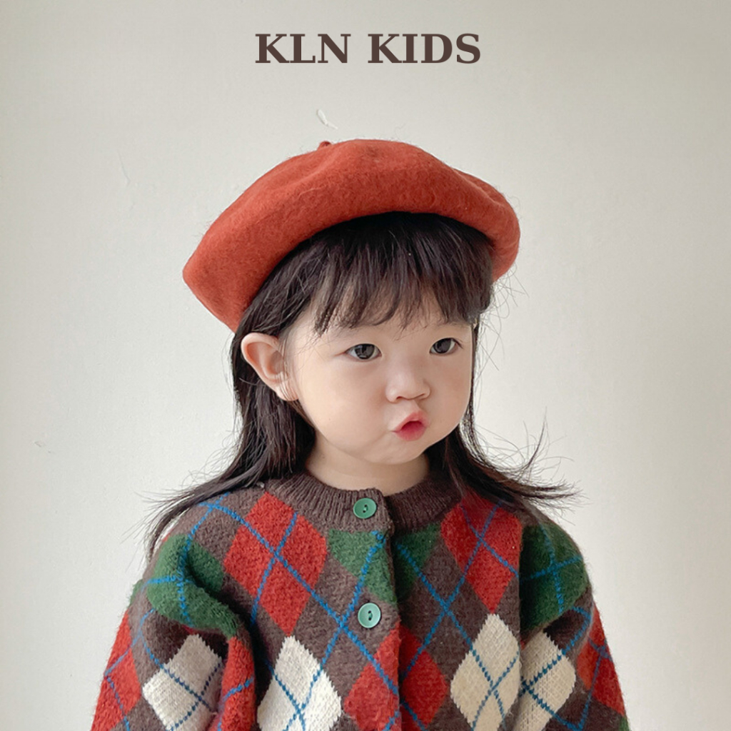 Mũ nồi len trơn thời trang thanh lịch cho bé, mũ beret - có dây rút điều chỉnh kích thước - phong cách Hàn Quốc