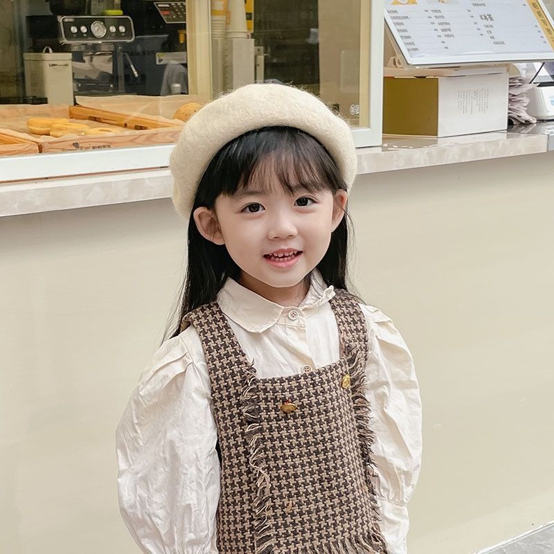 Mũ nồi len trơn thời trang thanh lịch cho bé, mũ beret - có dây rút điều chỉnh kích thước - phong cách Hàn Quốc