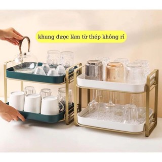 Kệ để cốc chén ly cao cấp 2 tầng nhựa PP khung kim loại sơn tĩnh điện chống gỉ ( gd quý nhi )