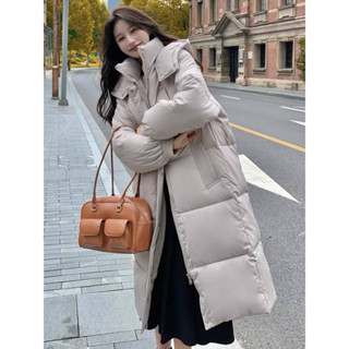 [Sẵn] Áo Phao Dáng Dài Qua Gối Áo Khoác Phao Nữ Dáng Rộng Có Mũ Kiểu Hàn Quốc Áo Khoác Nữ Thu Đông Đi Làm Đi Chơi AP053