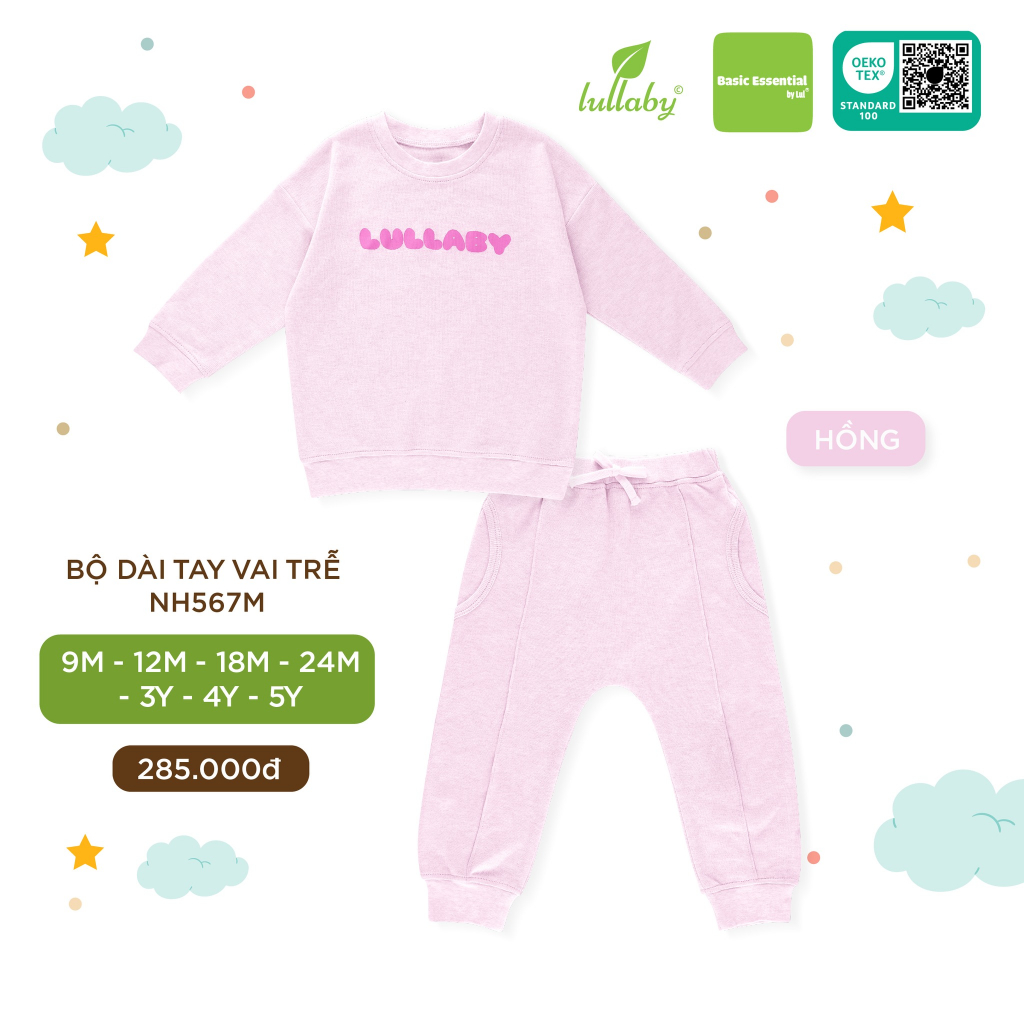 1-5Y Bộ dài tay vai trễ nỉ da cá LULLABY NH519M -NH567M