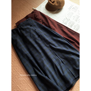 Chân váy midi kẻ màu đậm xẻ đùi dáng xoè A tôn dáng thanh lịch (ảnh thật tự chụp)