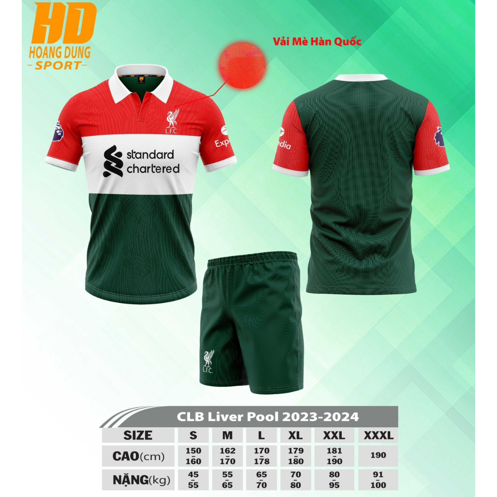 Áo bóng đá, đá banh Liverpool tay ngắn in tên số theo yêu cầu