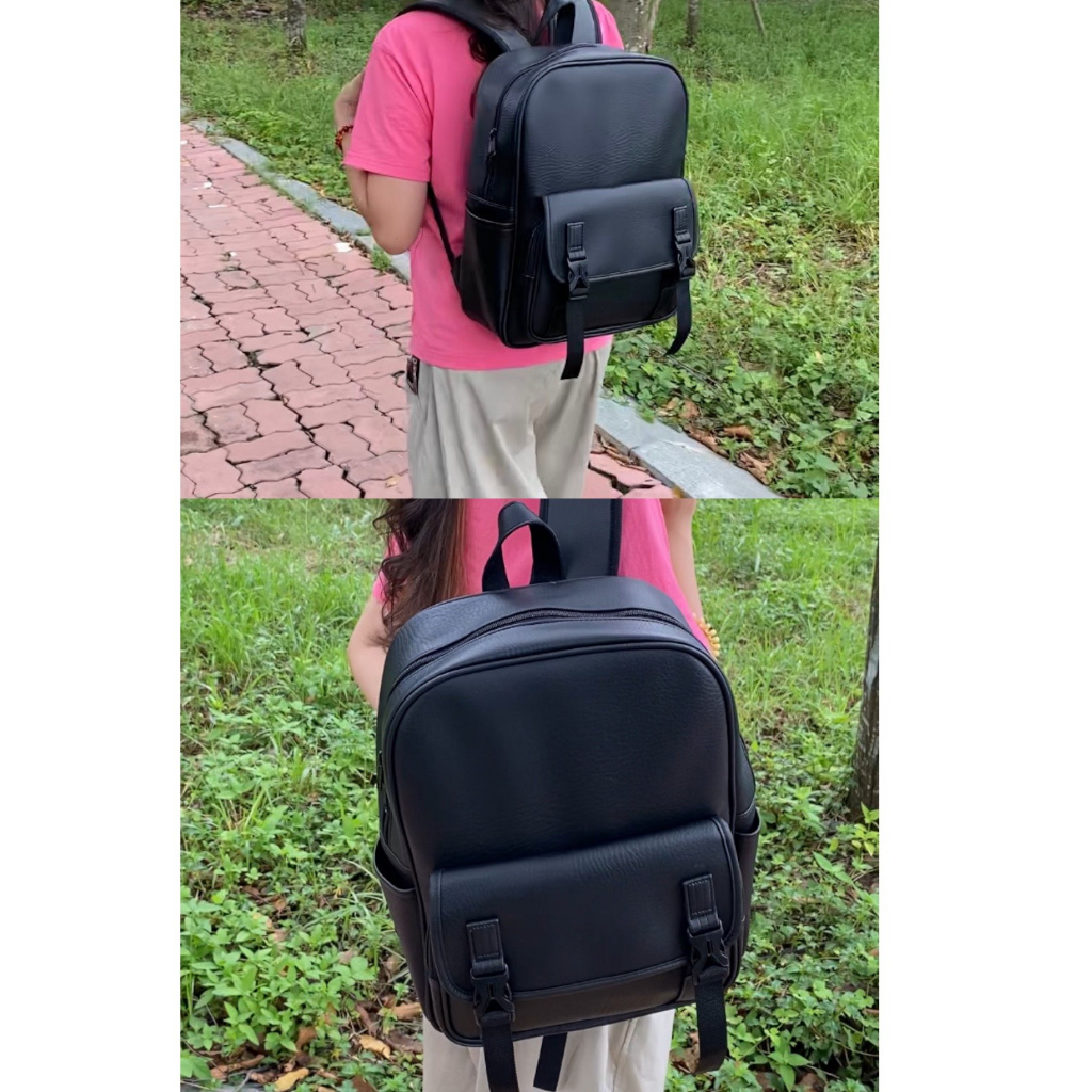 Balo Da Laptop Đen Thanh Lịch Đơn Giản Unisex