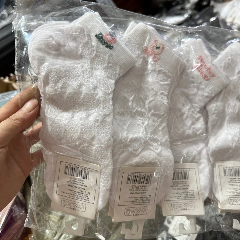 Sỉ tất 10 đôi tất hình gấu/❤️ trơn trắng