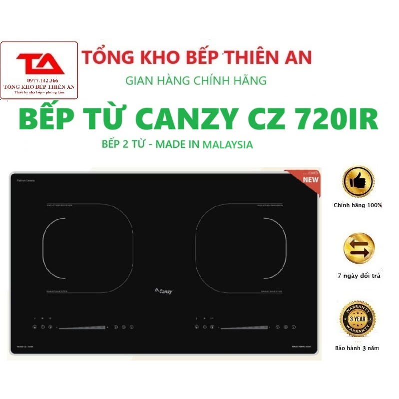 bếp canzy 720ir bếp canzy nhập khẩu malaysia , bếp từ đôi chính hãng bảo hành 3 năm, bếp điện từ công mới