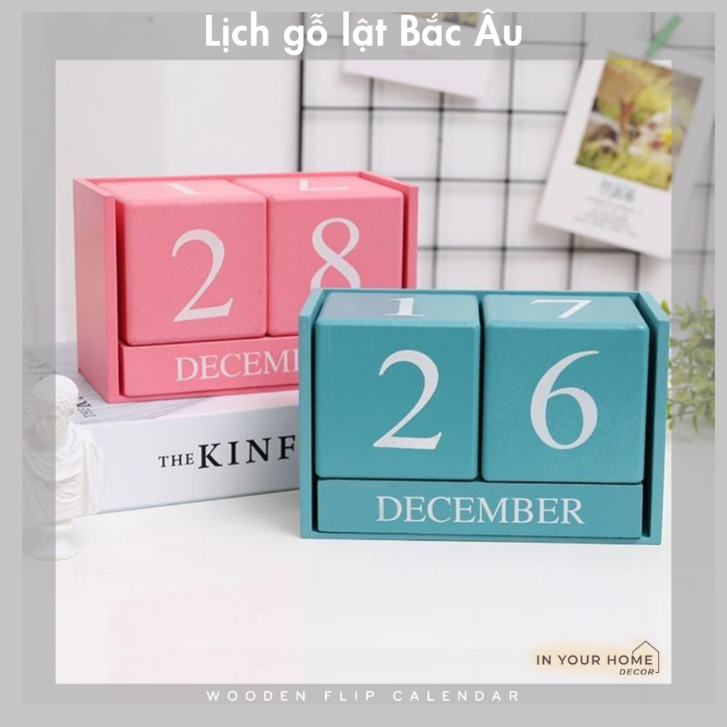 Lịch gỗ để bàn phụ kiện trang trí nội thất nhà cửa phong cách Bắc Âu