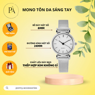 Đồng hồ nữ MONO bạc dây hợp kim không gỉ phong cách Hàn Quốc Đồng hồ nữ tôn tay sáng da phù hợp cho mọi lứa tuổi