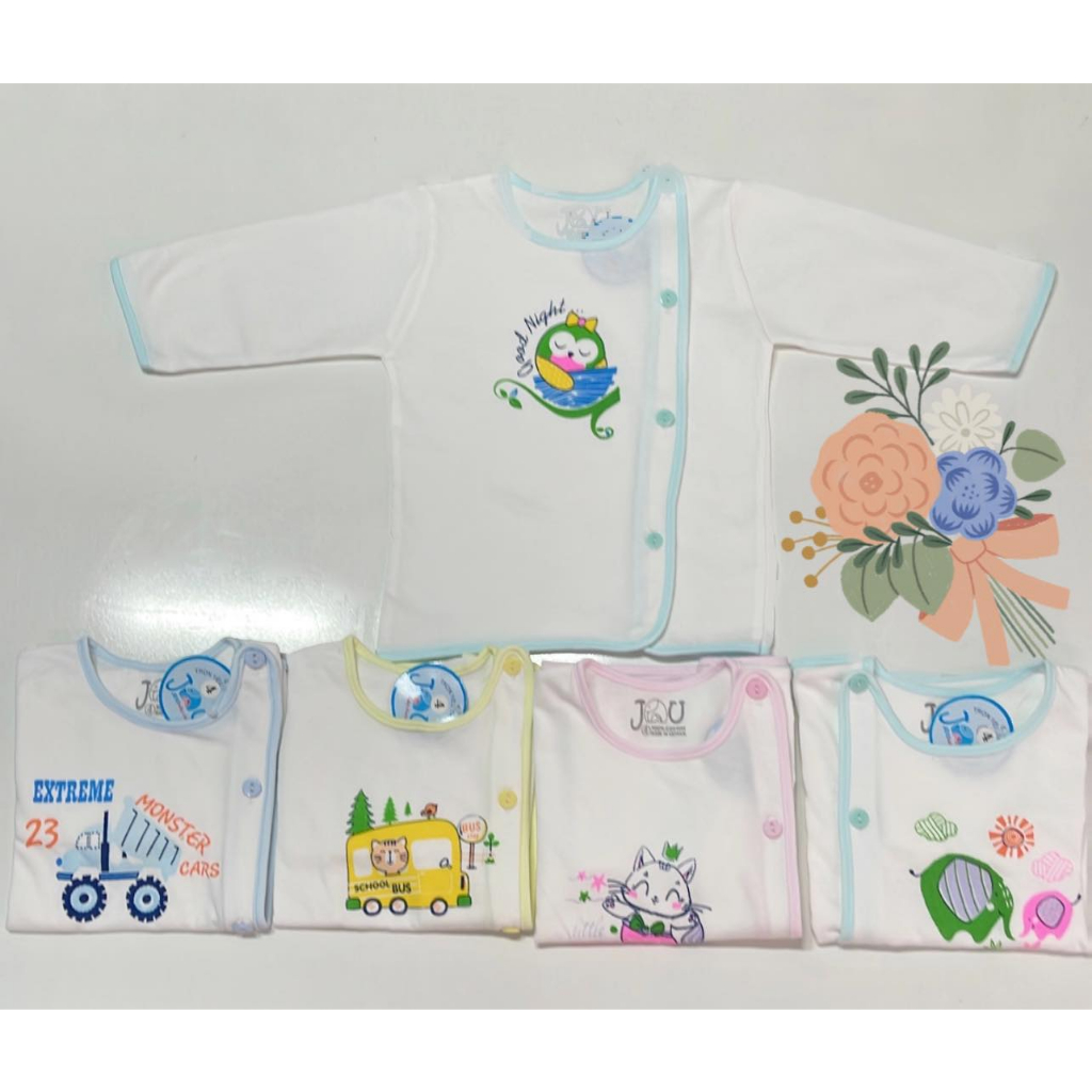 Áo sơ sinh tay dài cài lệch nút JOU chính hãng bé trai, bé gái chất cotton mát, mịn, áo bác sĩ sơ sinh