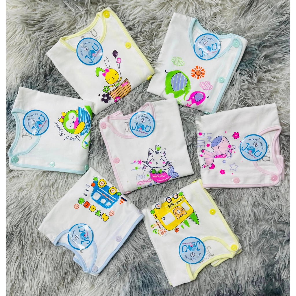 Áo sơ sinh tay dài cài lệch nút JOU chính hãng bé trai, bé gái chất cotton mát, mịn, áo bác sĩ sơ sinh