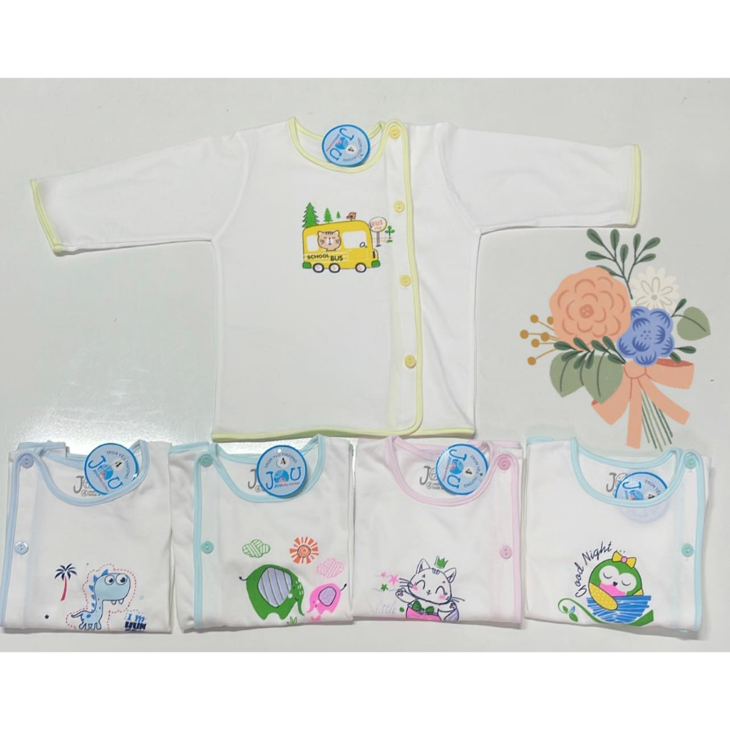 Áo sơ sinh tay dài cài lệch nút JOU chính hãng bé trai, bé gái chất cotton mát, mịn, áo bác sĩ sơ sinh
