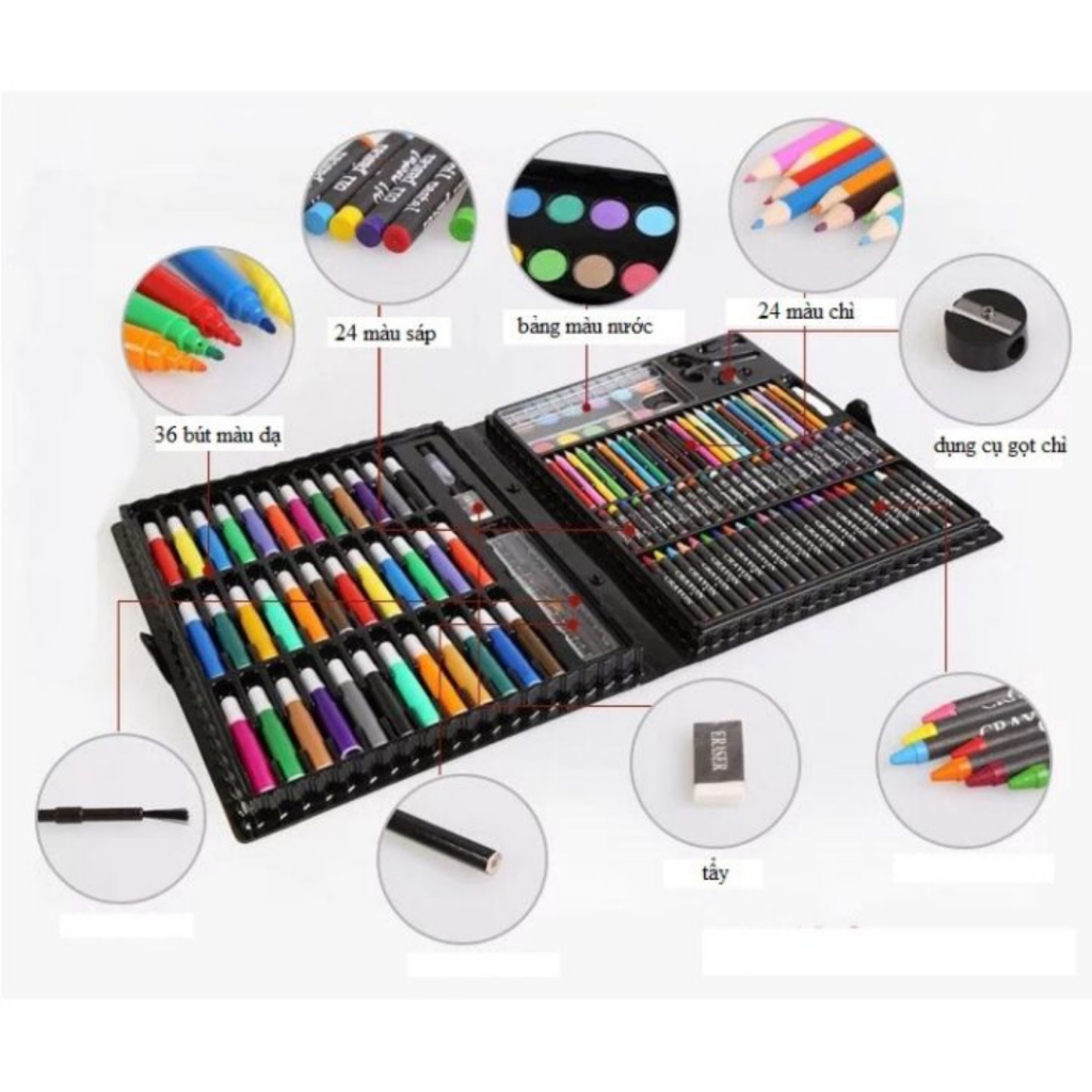 SET HỘP BÚT MÀU 150 CHI TIẾT CHO BÉ