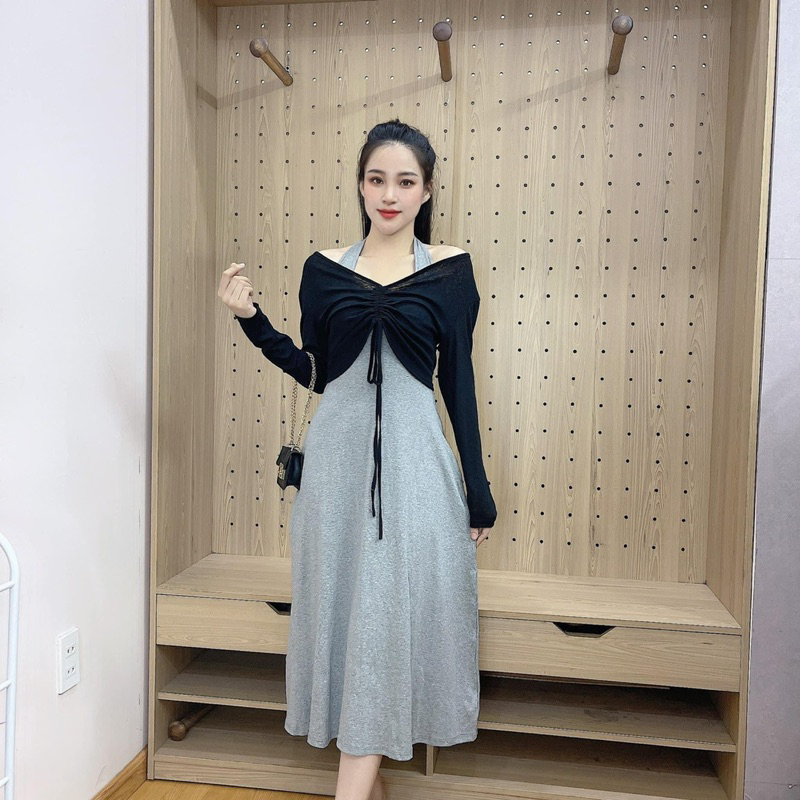 SÉT ÁO DÂY RÚT + ĐẦM ZIP Freesize <55kgbn