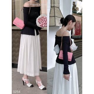 SET ÁO ĐEN TRỄ VAI + CHÂN VÁY MIDI