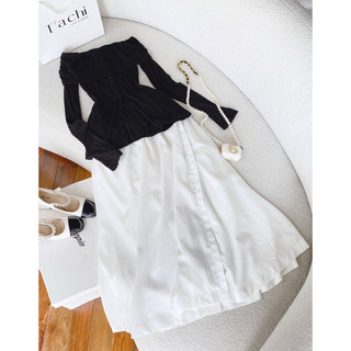 SET ÁO ĐEN TRỄ VAI + CHÂN VÁY MIDI