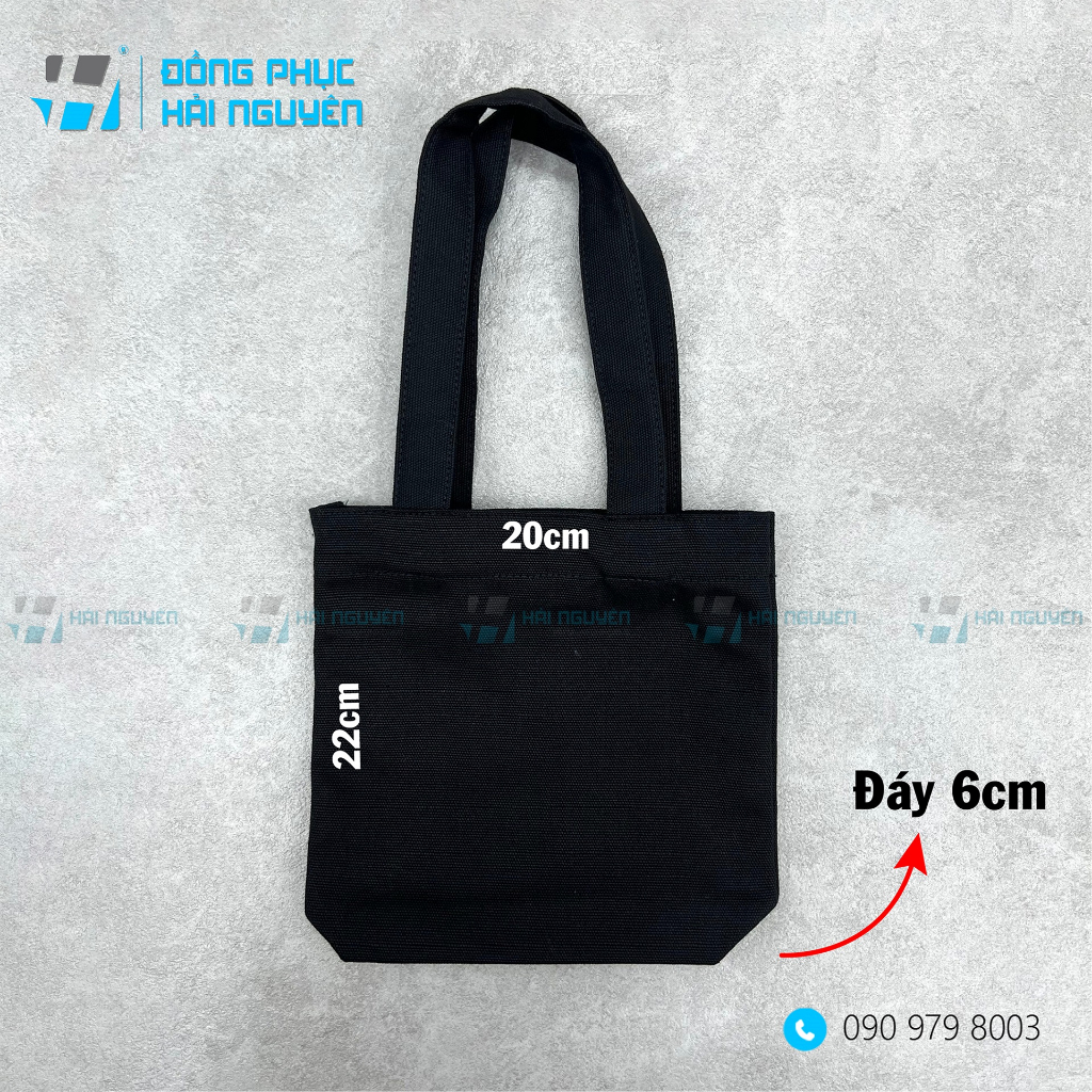 Túi vải bố, Túi vải Canvas trơn màu Đen có đáy -  không khóa kéo