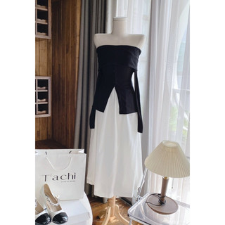 SET ÁO ĐEN TRỄ VAI + CHÂN VÁY MIDI