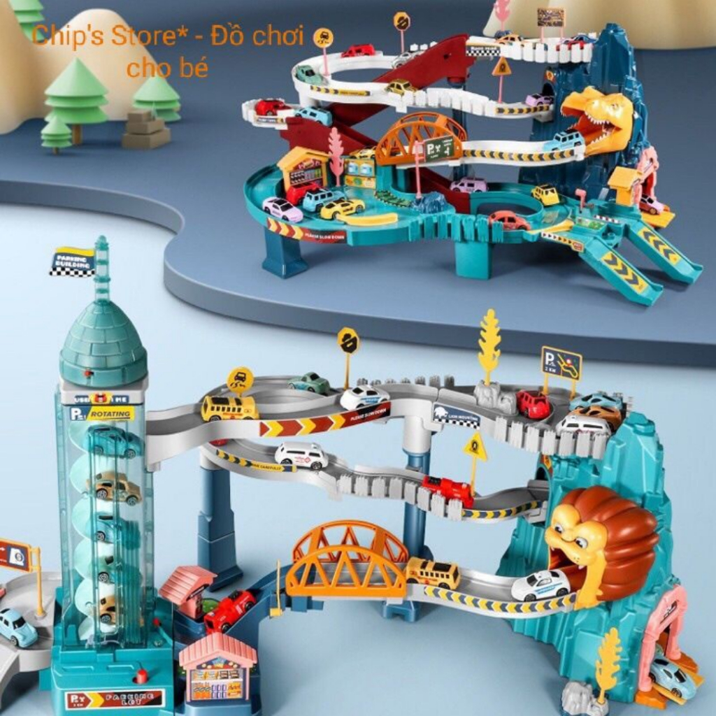 Đường hầm khủng long, bộ đường đua hầm sư tử kèm chạy PIN, có nhạc và LED phát sáng