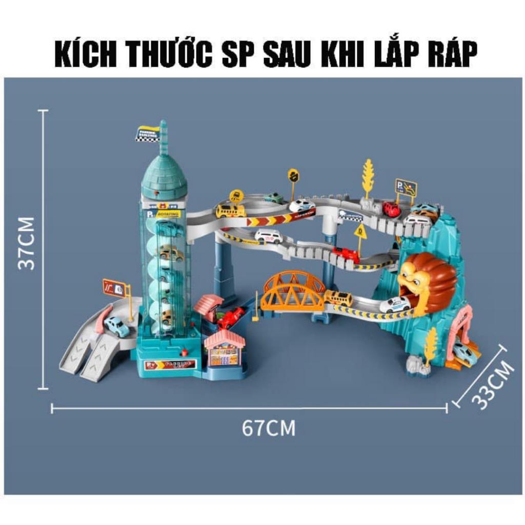 Đường hầm khủng long, bộ đường đua hầm sư tử kèm chạy PIN, có nhạc và LED phát sáng