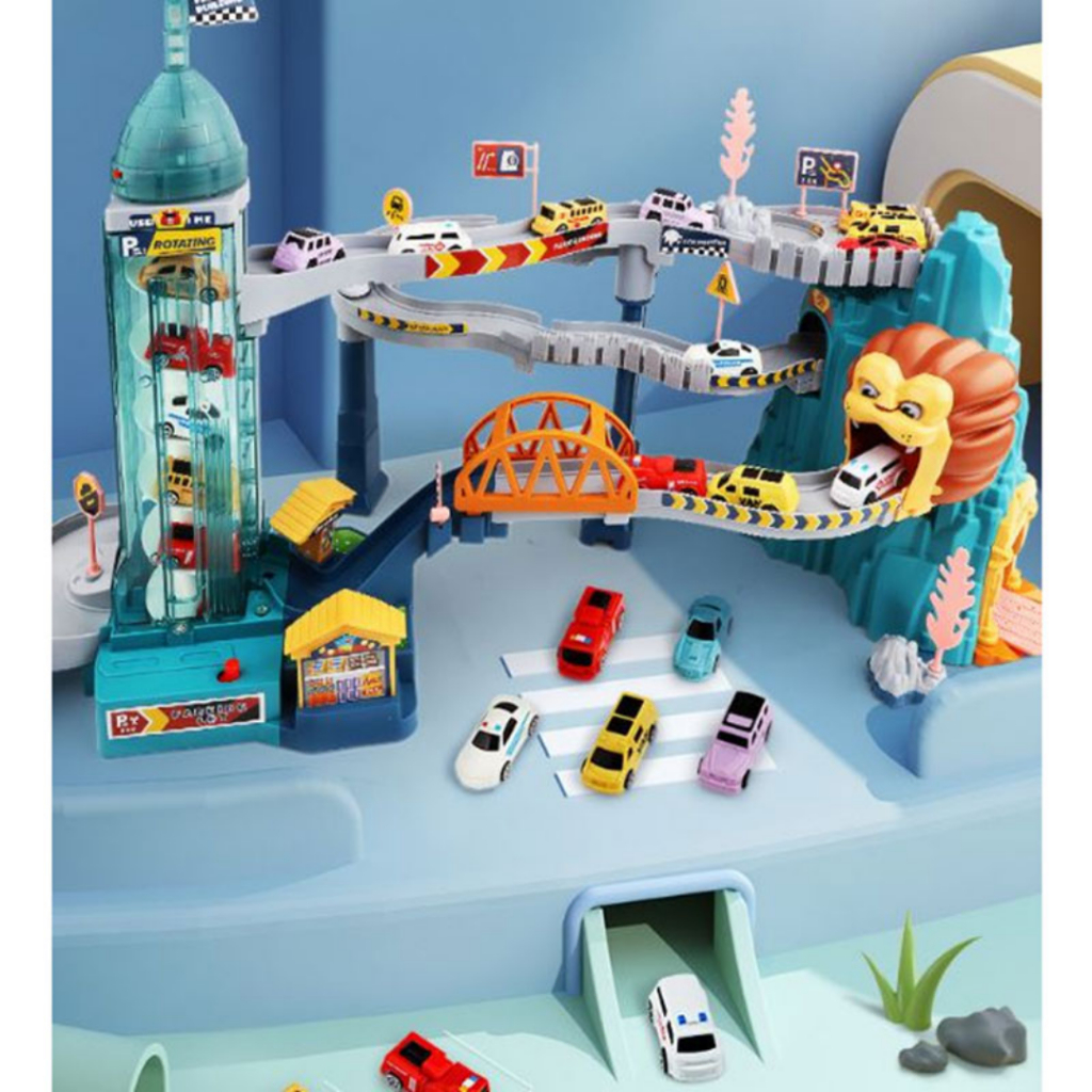 Đường hầm khủng long, bộ đường đua hầm sư tử kèm chạy PIN, có nhạc và LED phát sáng