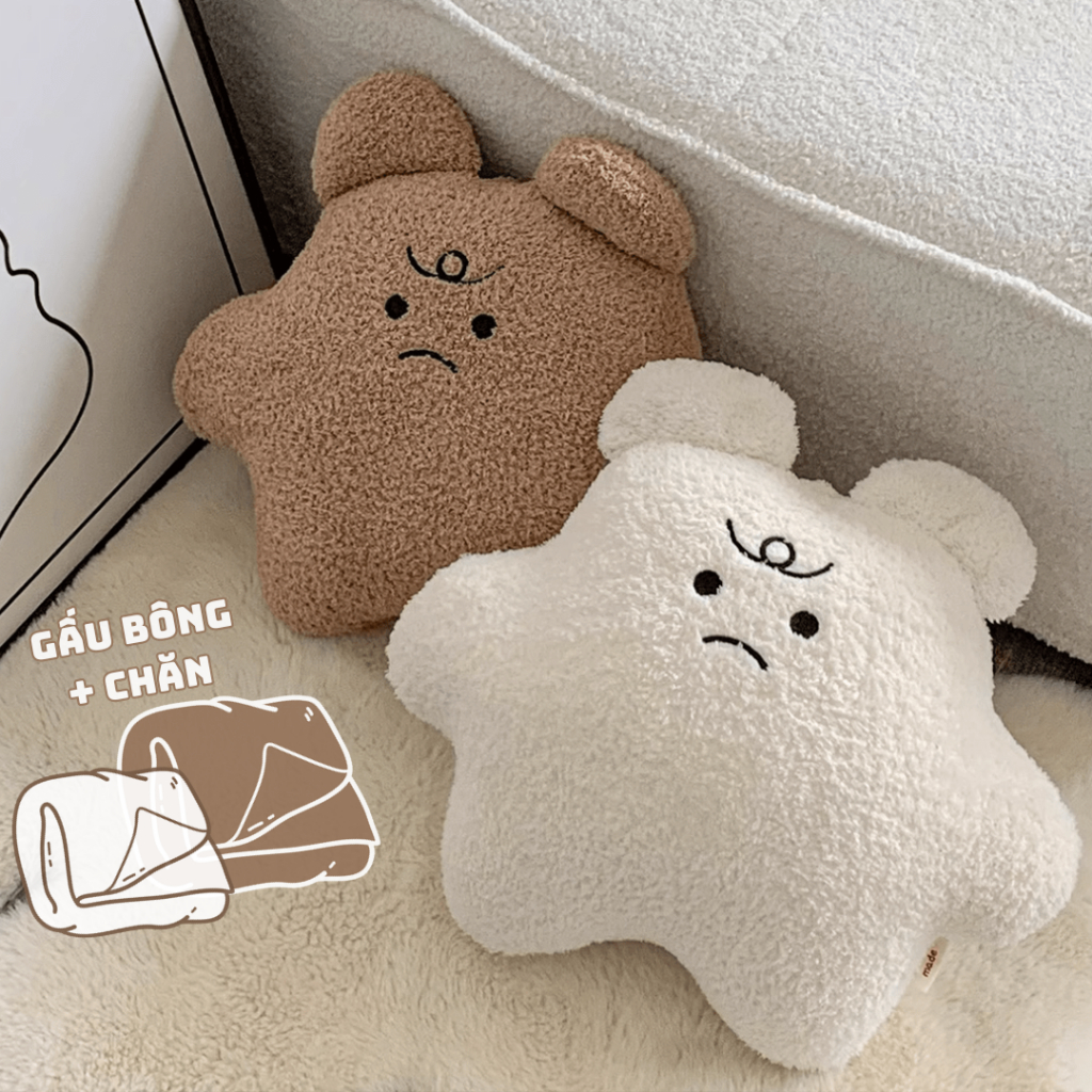 Order | Bộ gối chăn, gấu bông lông xù hình Sao Biển tức giận phù hợp giấc nghỉ giữa giờ cho người đi học, đi làm