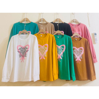 Áo thun nỉ nữ dài tay mặc thu đông hình tim chất cotton mịn