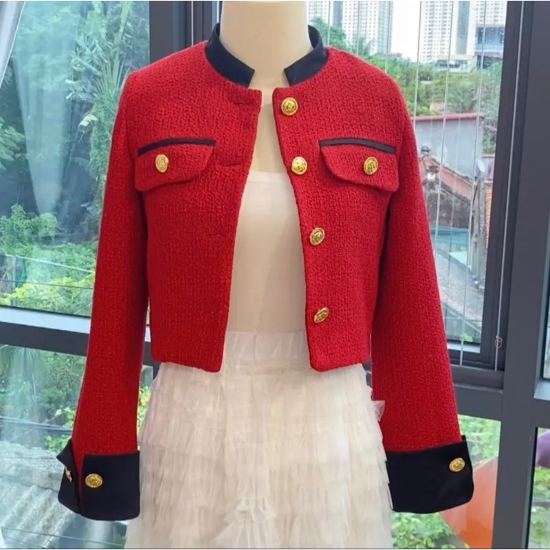 Set Dạ Tweed Áo Khoác Dáng Lửng Kèm Chân Váy Nhung Xoè Phong Cách Sang Chảnh Kèm Ảnh Thật_Hàng Order QCCC