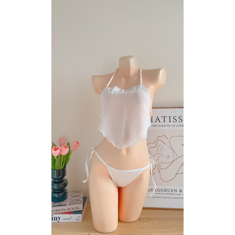 💗bk119 Áo yếm kèm quần lót cột dây -Freesize 40-65kg