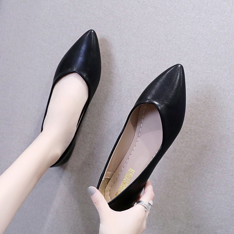 Giày búp bê nữ chất da lì mềm êm chân sẵn 2 màu đen kem mã B17