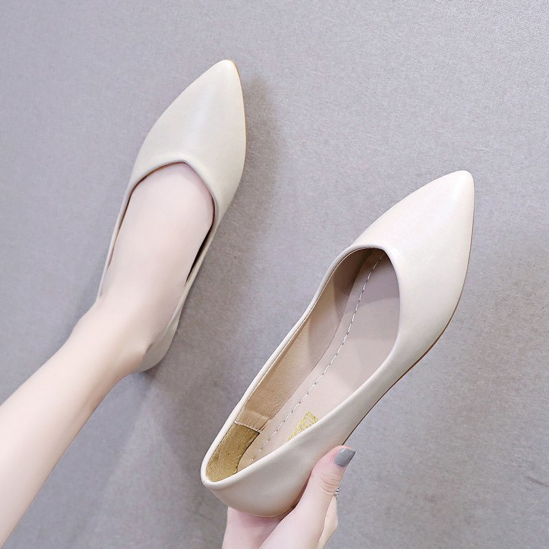 Giày búp bê nữ chất da lì mềm êm chân sẵn 2 màu đen kem mã B17