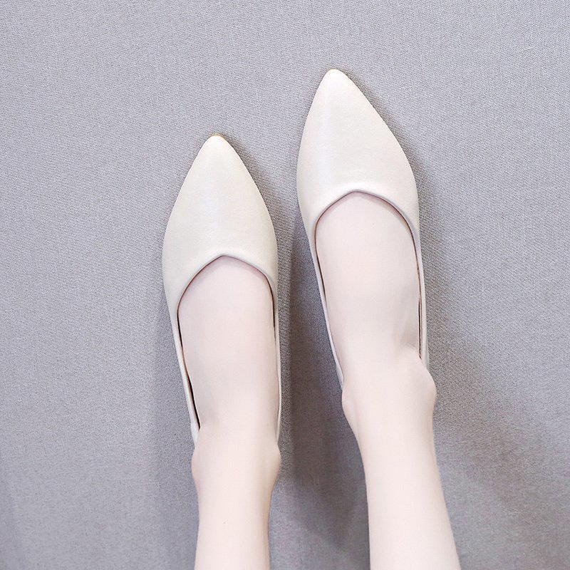 Giày búp bê nữ chất da lì mềm êm chân sẵn 2 màu đen kem mã B17