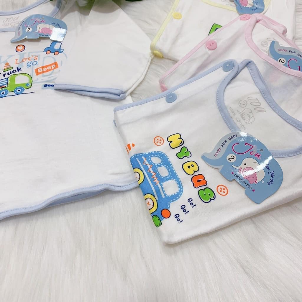 Áo sơ sinh tay dài cài lệch nút JOU chính hãng bé trai, bé gái chất cotton mát, mịn, áo bác sĩ sơ sinh