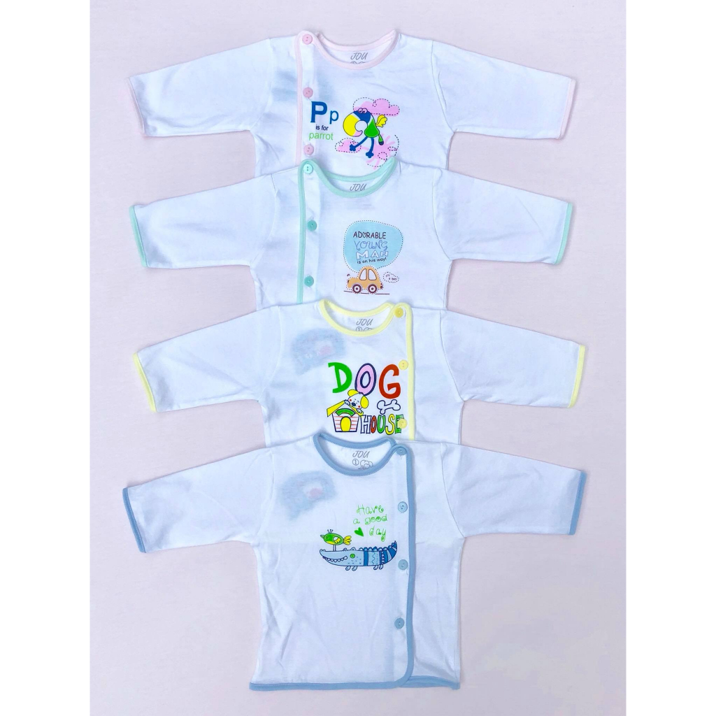 Áo sơ sinh tay dài cài lệch nút JOU chính hãng bé trai, bé gái chất cotton mát, mịn, áo bác sĩ sơ sinh