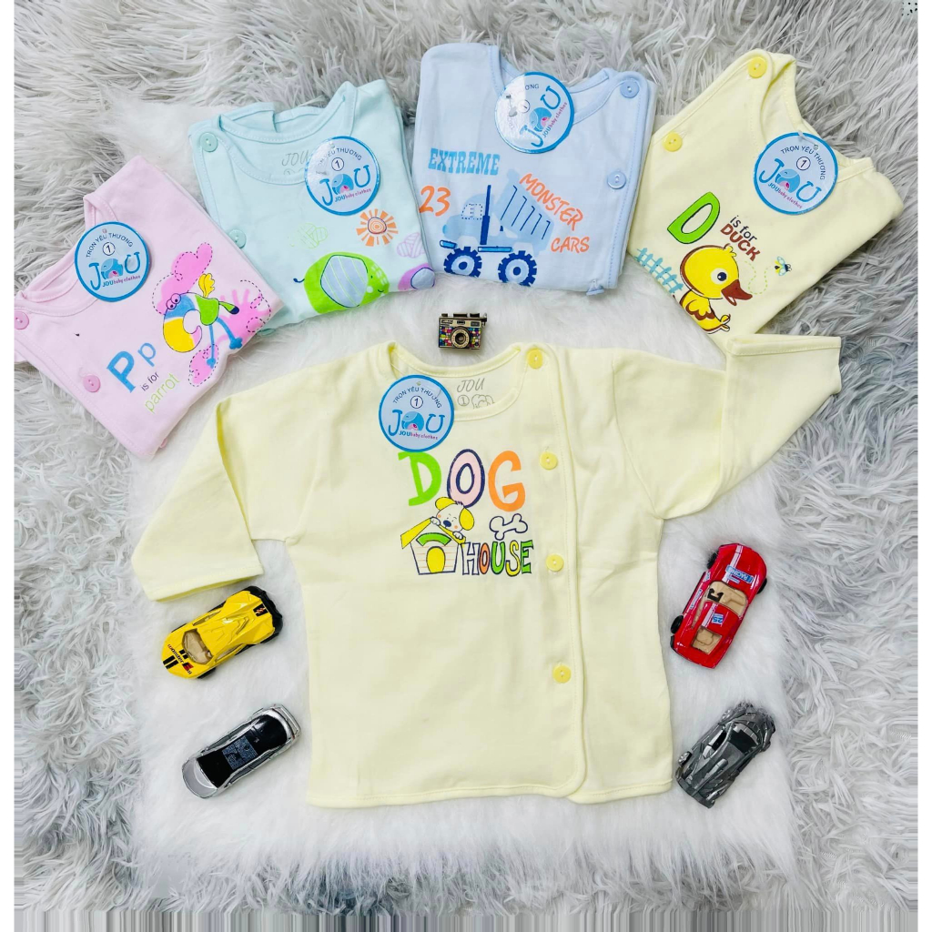 Áo sơ sinh nút lệch màu tay dài, tay ngắn JOU cotton cao cấp, chính hãng, áo bác sĩ màu cho bé sơ sinh