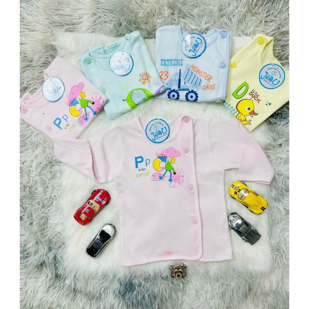 Áo sơ sinh nút lệch màu tay dài, tay ngắn JOU cotton cao cấp, chính hãng, áo bác sĩ màu cho bé sơ sinh