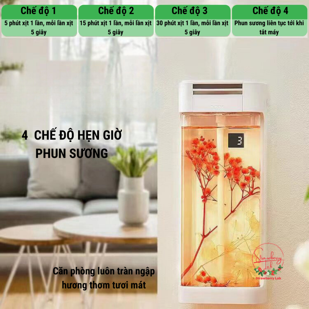 Máy xịt thơm phòng tự động dung tích lớn 230ml, xịt thơm phòng StrawberryLab V04