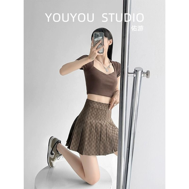 Chân Váy Dạ Mỏng Dập Ly Kẻ Ô Đang Hot