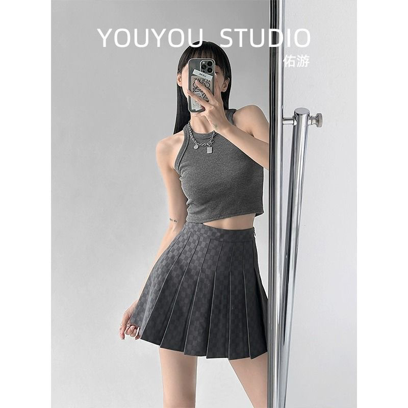 Chân Váy Dạ Mỏng Dập Ly Kẻ Ô Đang Hot