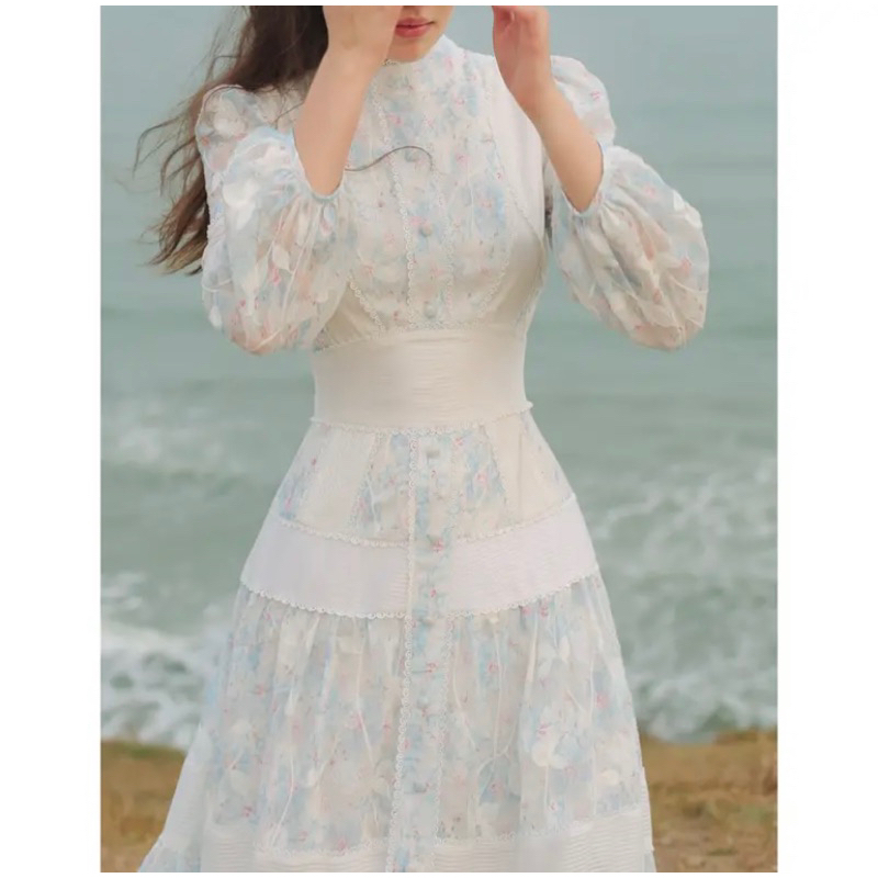 Gimme xanh - đầm xô thêu tay dài - Sò vintage