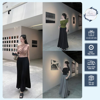 [ Freesize 40-55kg ] Set Áo Lệch Vai Kèm Chân Váy Xuông Dài - chất cotton dẻo