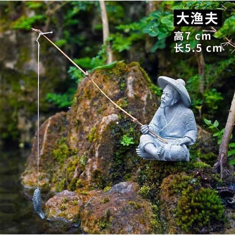 Tượng lã vọng câu cá ĐÁ SA THẠCH trang trí non bộ,bể cá