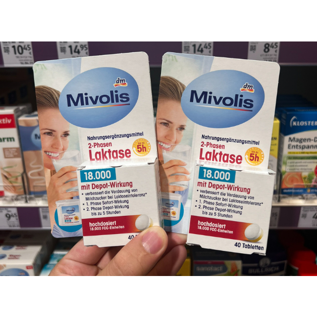 [Mivolis] Viên Uống Bổ Sung Enzyme Lactase 18.000 (nội địa Đức) 40 viên - Mivolis Laktase 18000 2-Phasen Tabletten 40 St