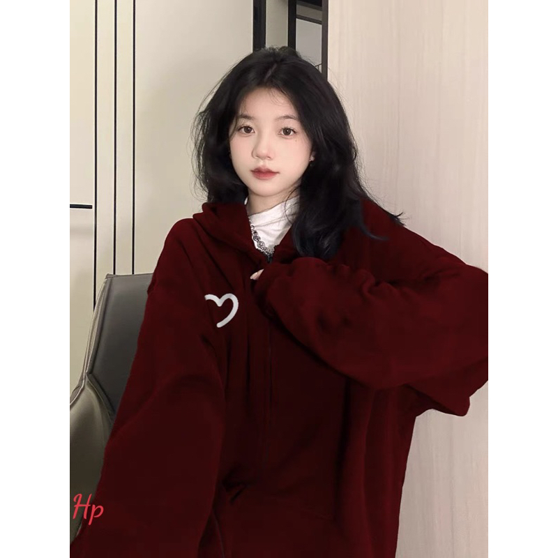 Áo khoác nỉ logo tim hở mũ 2 lớp TH6