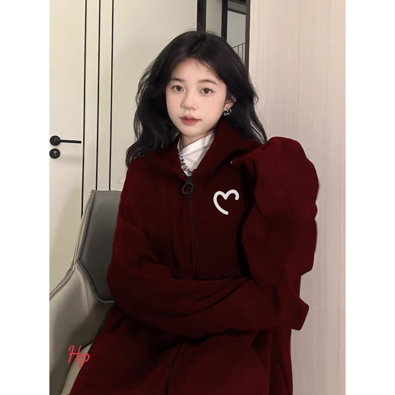 Áo khoác nỉ logo tim hở mũ 2 lớp TH6