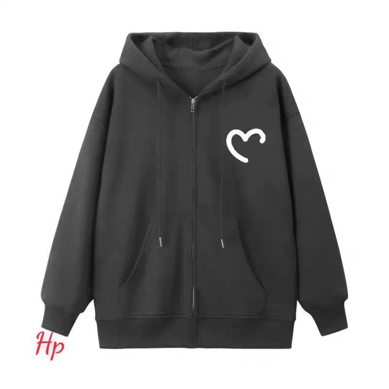 Áo khoác nỉ logo tim hở mũ 2 lớp TH6