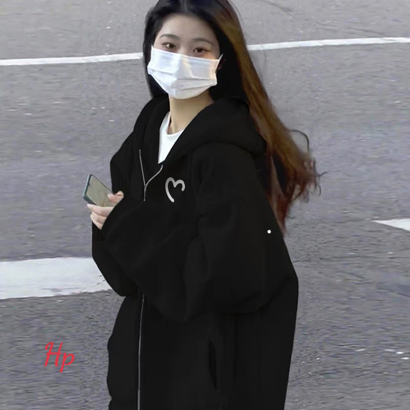 Áo khoác nỉ logo tim hở mũ 2 lớp TH6