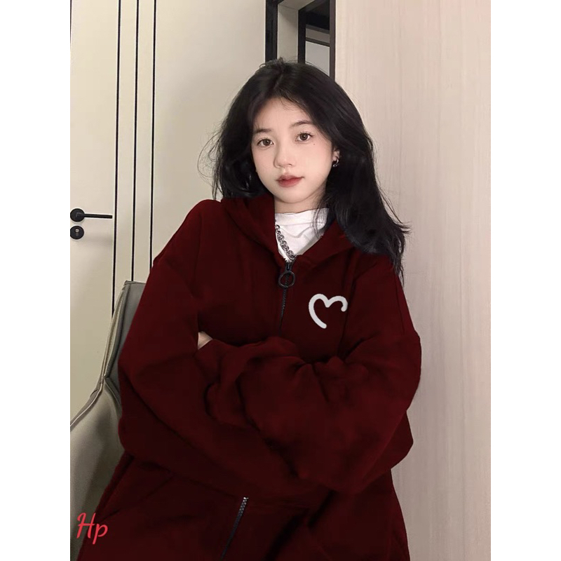 Áo khoác nỉ logo tim hở mũ 2 lớp TH6