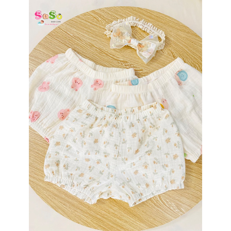 Quần bí cho bé gái vải xô muslin mềm mát
